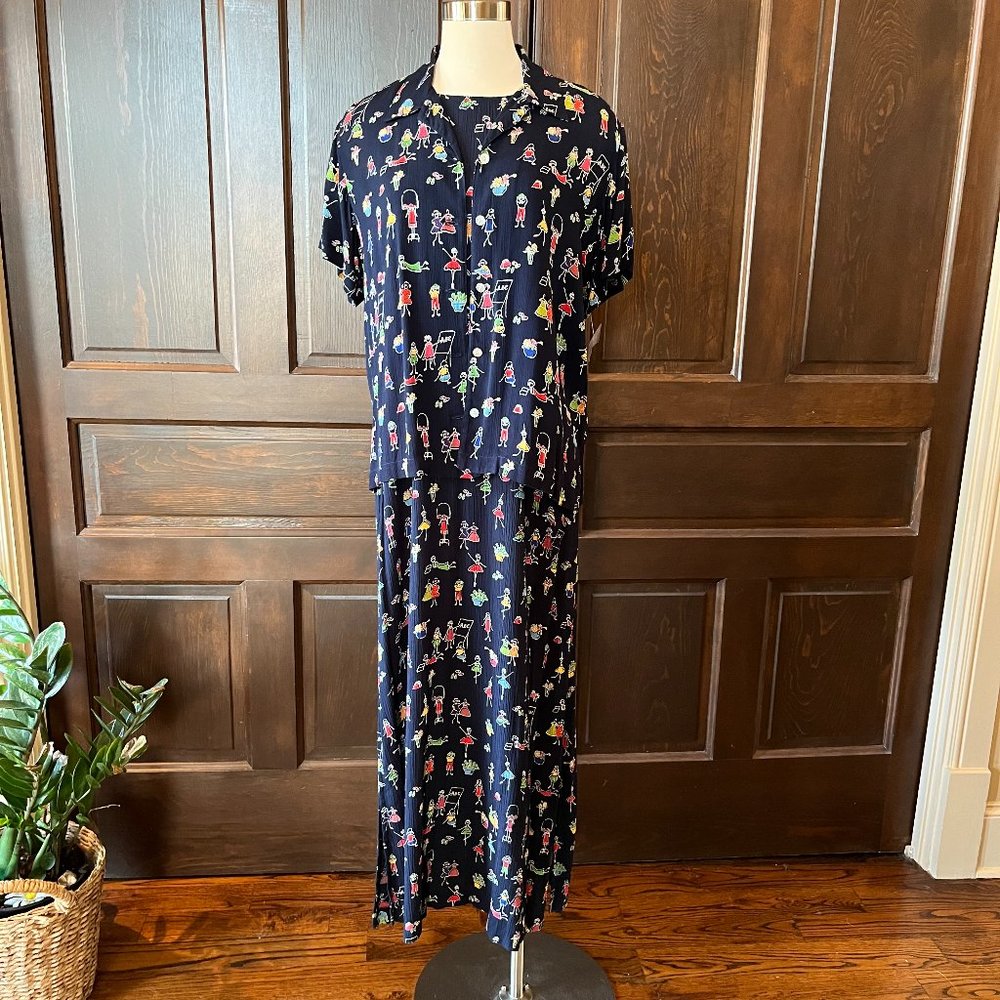 Stonebridge Maxi Dress/Top 2 Piece Set Size M Navy Crinkle Teacher People NWOT